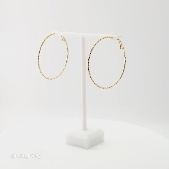 Large Textured Lightweight Gold Toned Hoop Earrings - Picture 1 of 4